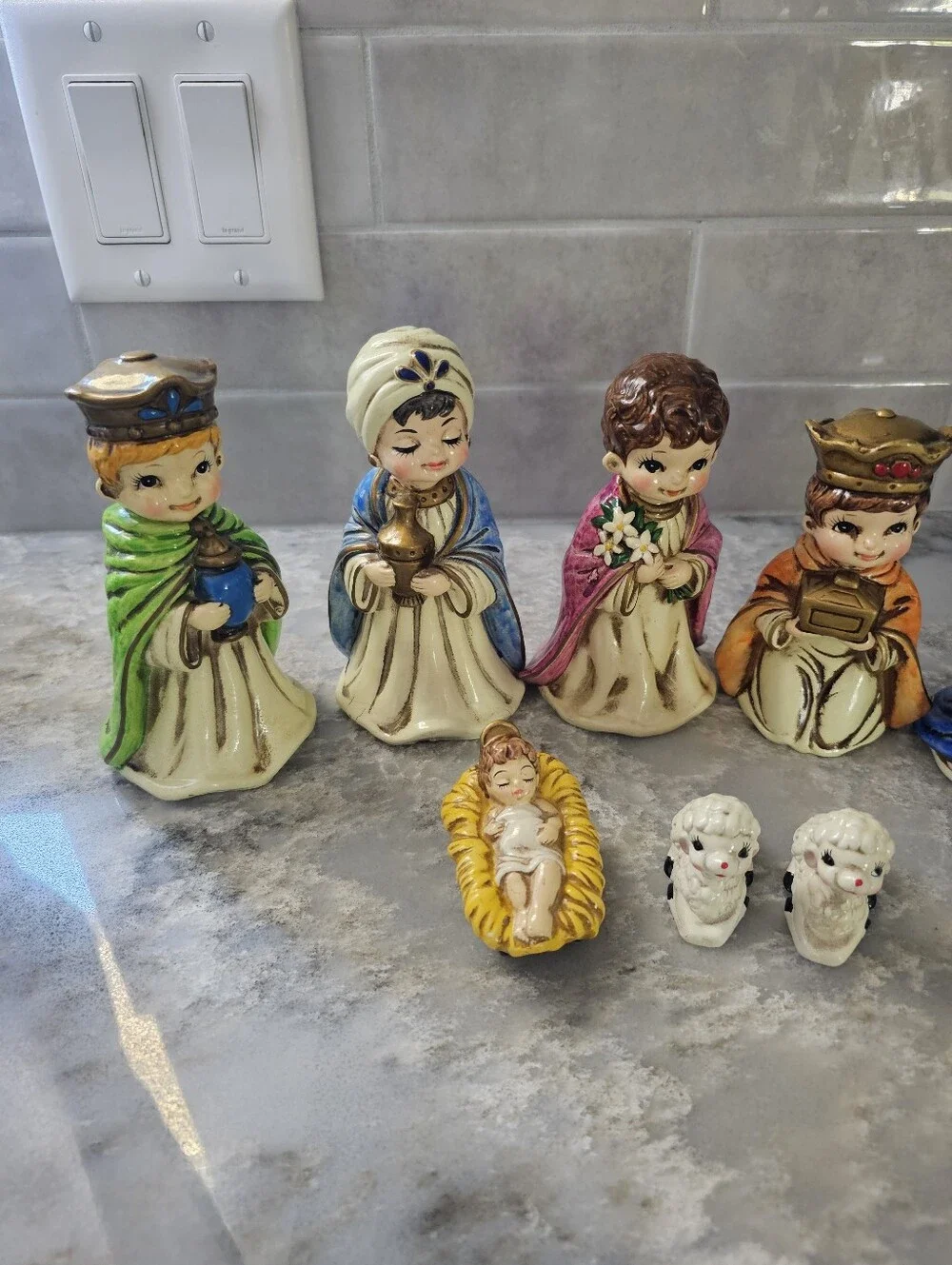 Vtg Josef Originals Nativity Set 8 Piece Wise Men Mary Jesus Lambs Mid Century